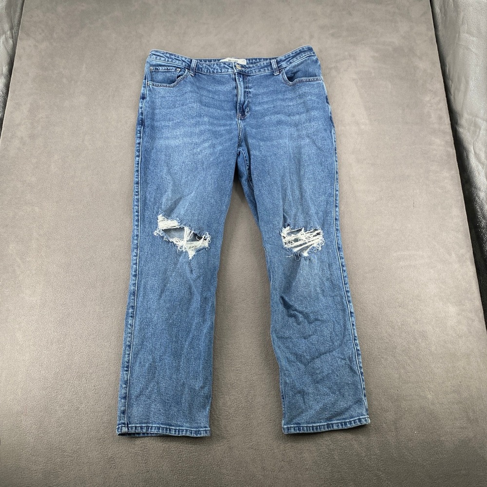 Hollister High-Rise Straight Distressed Jeans Blue Medium Wash 16R W33 Y2K